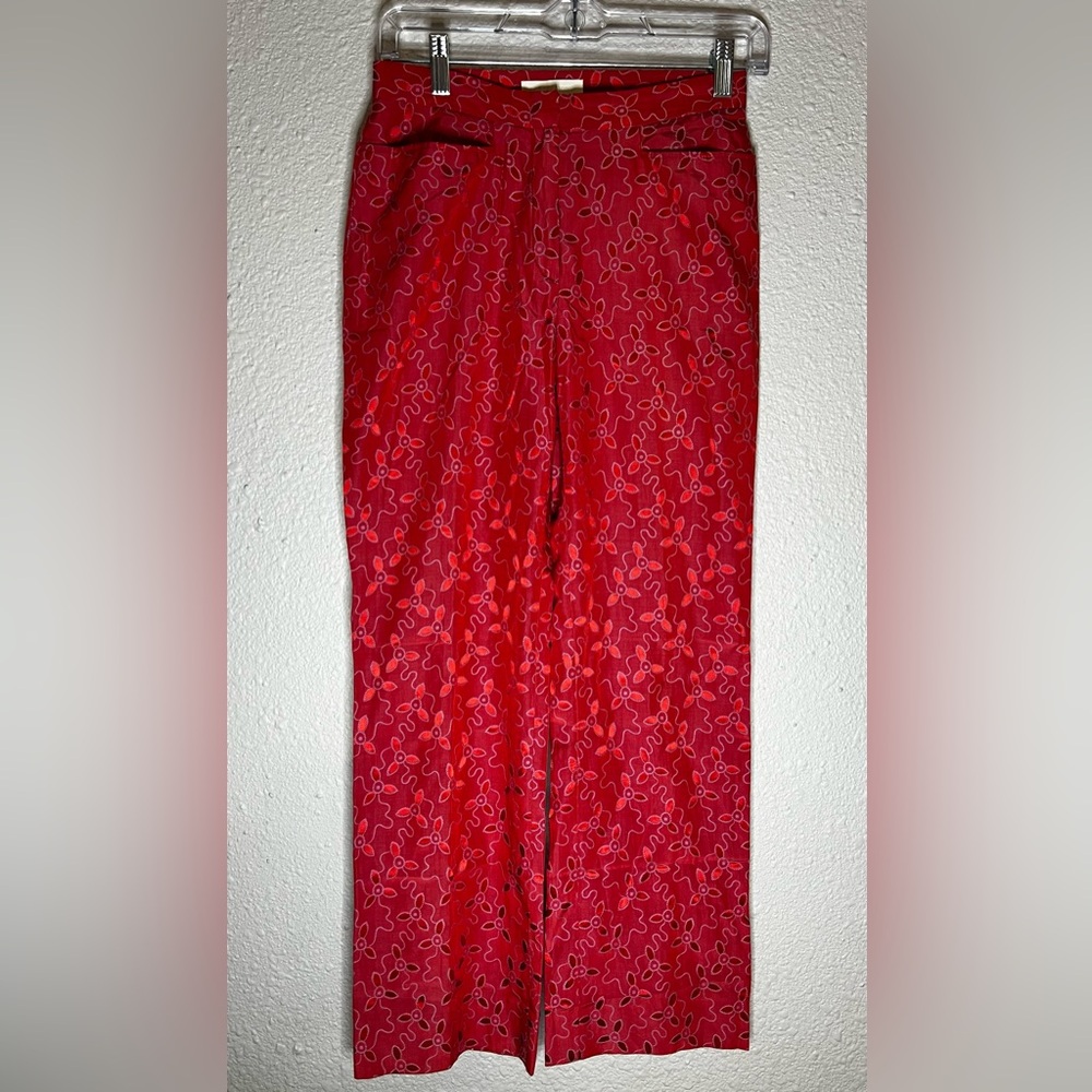 PESERICO Italy Pink/Red Floral Metallic Print Tailored Pants Size 40/US 4 P4219